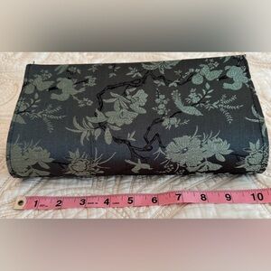Chinoiserie dark green satin clutch bag NWOT